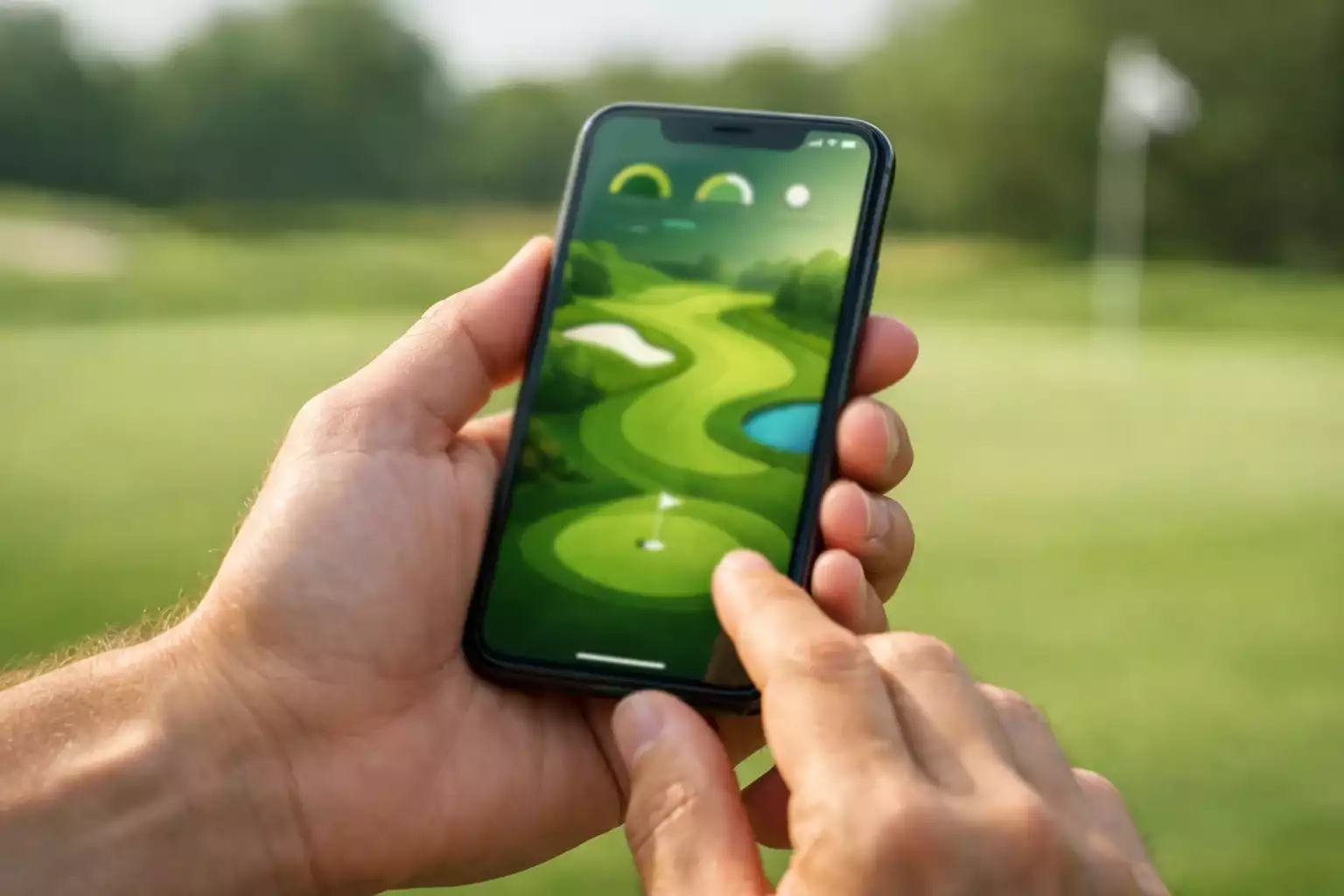 Smartphone mit Golf-Wetten-App in der Hand eines Nutzers