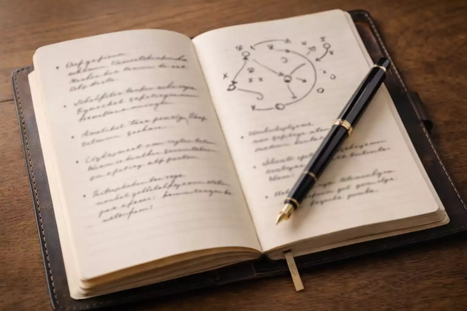 Notizbuch mit handgeschriebenen Golf-Wettstrategien und Notizen
